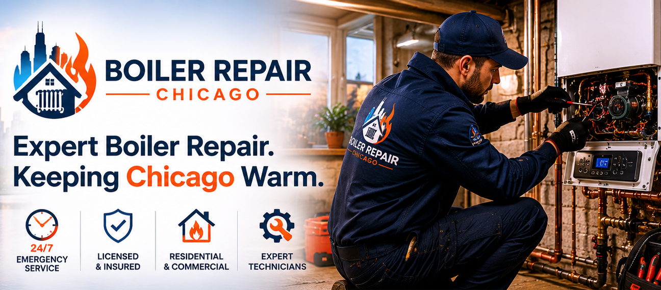 Boiler repair technician servicing a steam boiler in Chicago Illinois